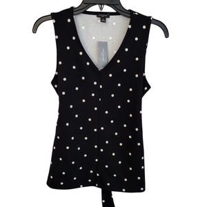 Ann Taylor | Black & White Polka Dot V-Neck Belted Sleeveless Top Medium Petite